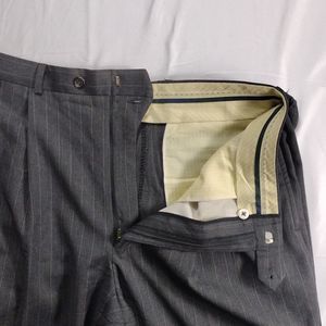 Lauren Ralph Lauren Smoke Gray Wool Total Comfort Pleated Pin Stripe Slacks